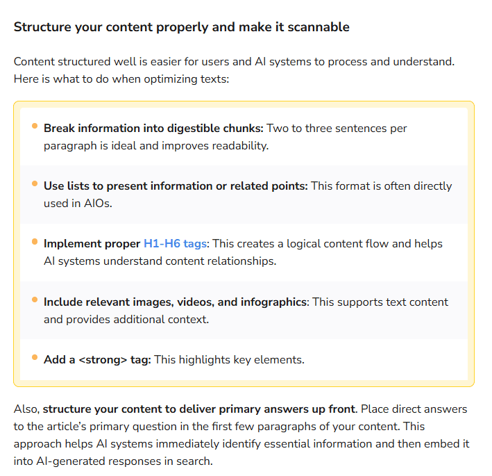 Screenshot of a section of blog appearing in Google AI overviews