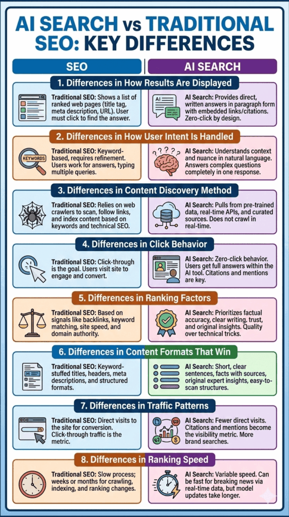 8 key differences between AI search vs SEO
