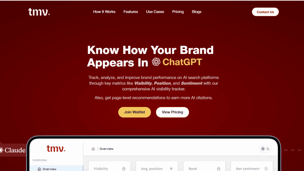 Landing page of Track My Visibility