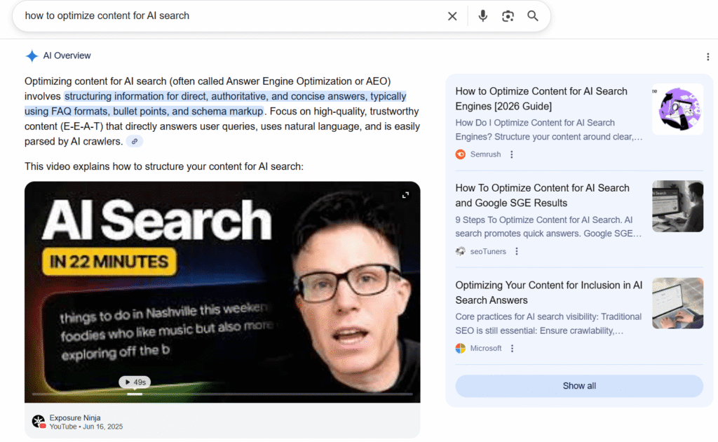 AI mode in Google search page