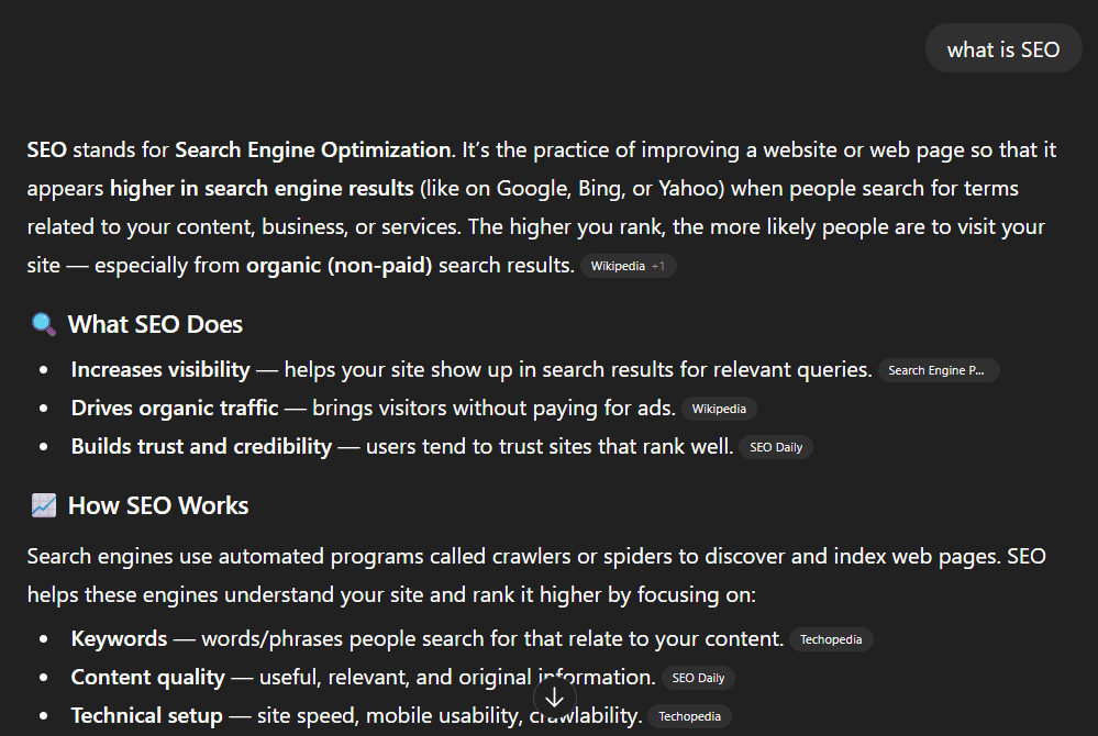 AI search result in ChatGPT
