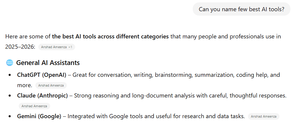 AI search result showing a strategic follow-up question yielding a correct, refined answer