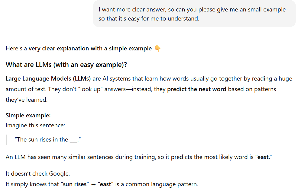 AI search result showing how clear prompts and example requests simplify complex AI explanations
