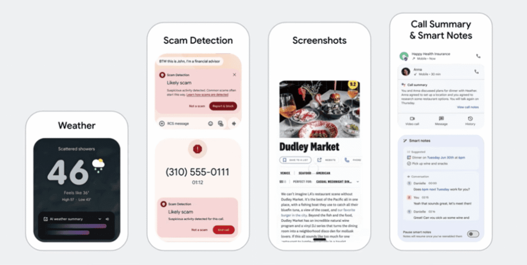 Examples of on-device AI features