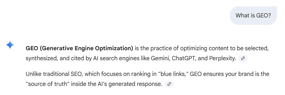 Gemini providing citations while answering a query