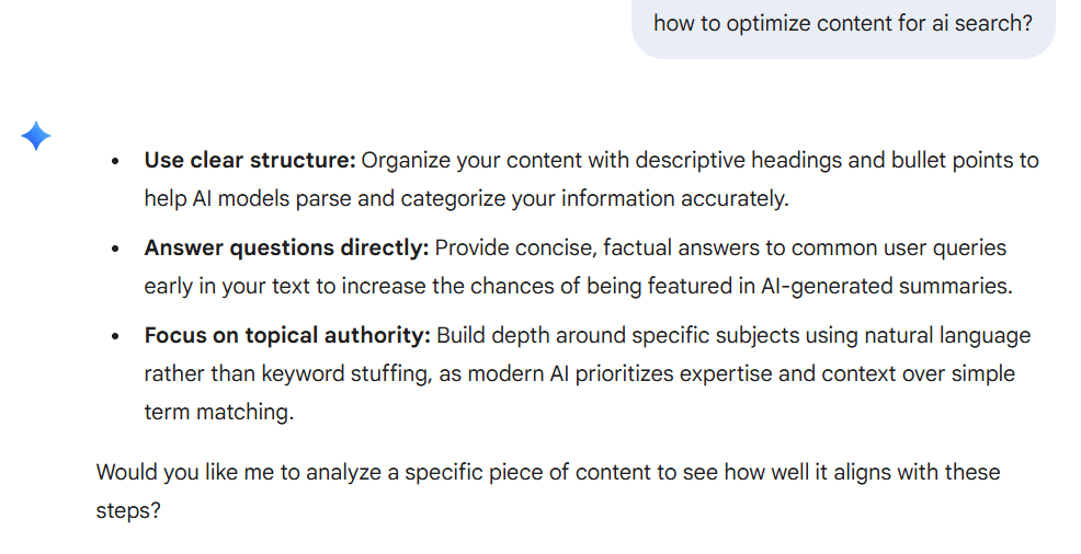 Google Gemini giving summarised information