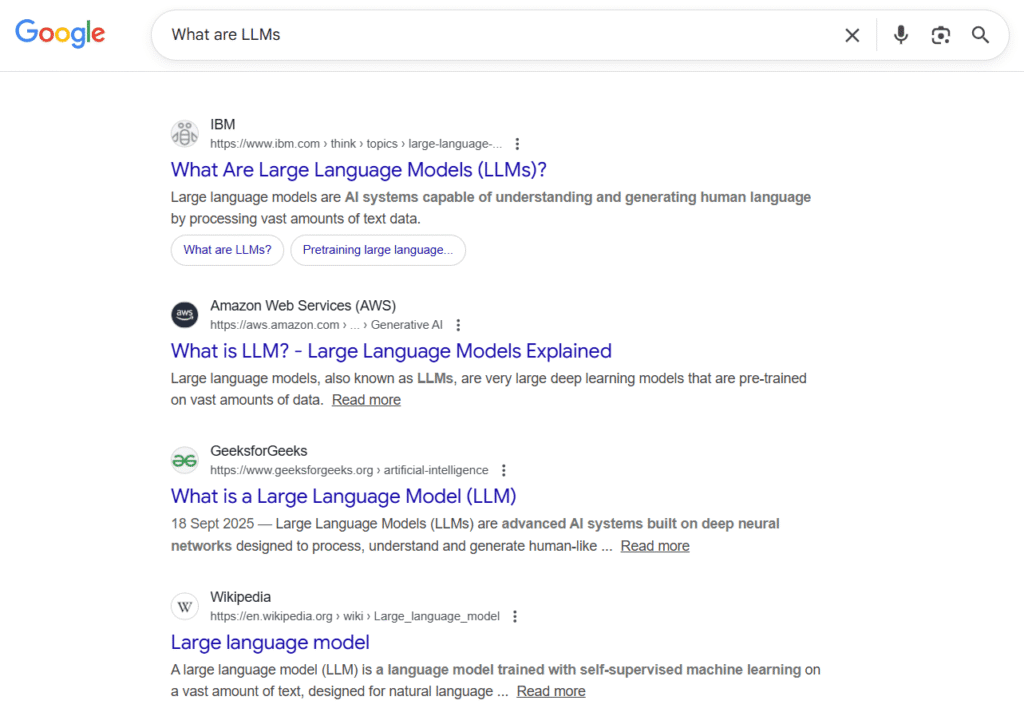 Google search result page