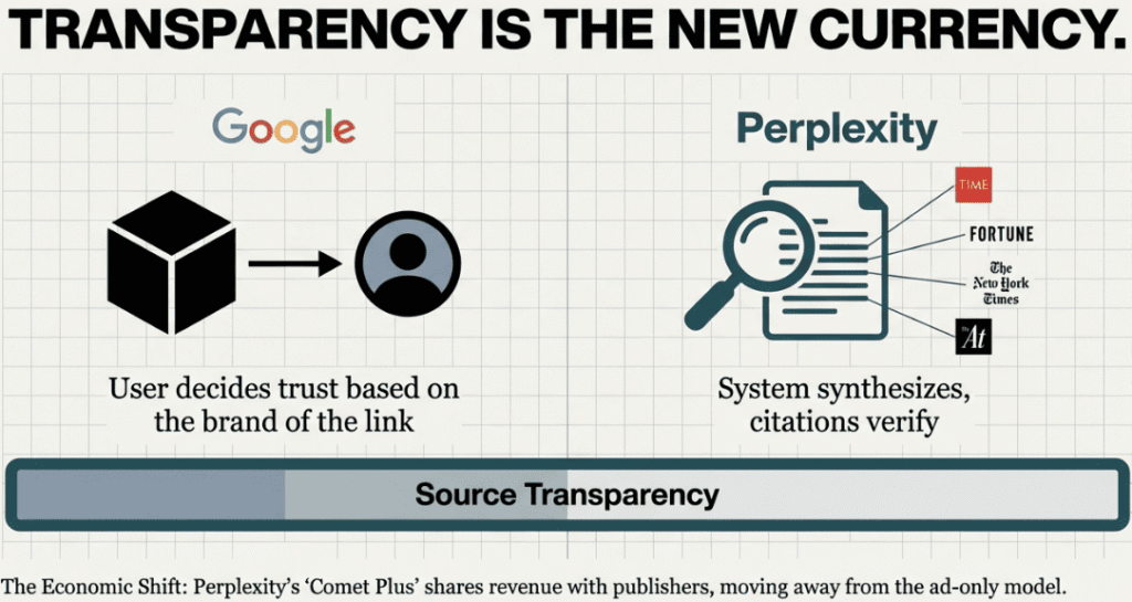 Google vs Perplexity source transparency comparison