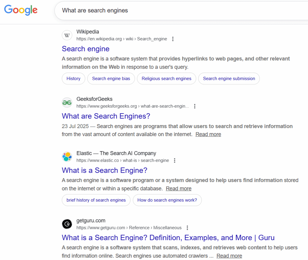 Image showing Google search result page with links