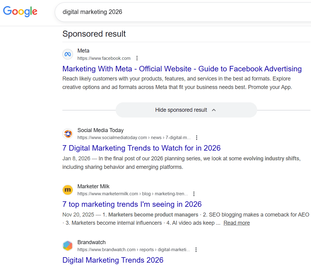 Image showing Google search result page with repeated list-style articles and Ads