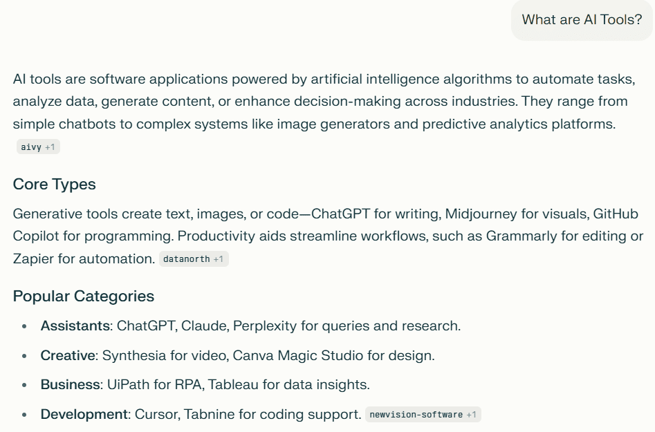 Image showing Perplexity AI search result