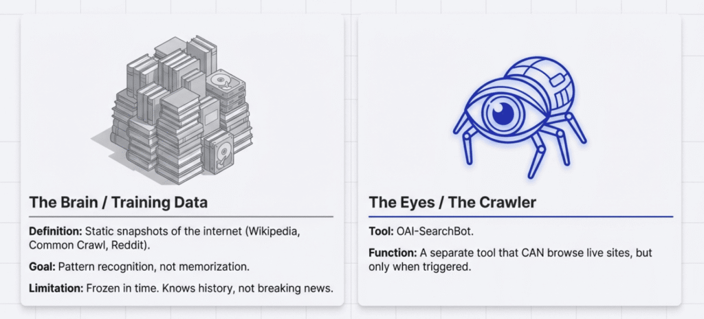 Infographic showing the difference between training and live data