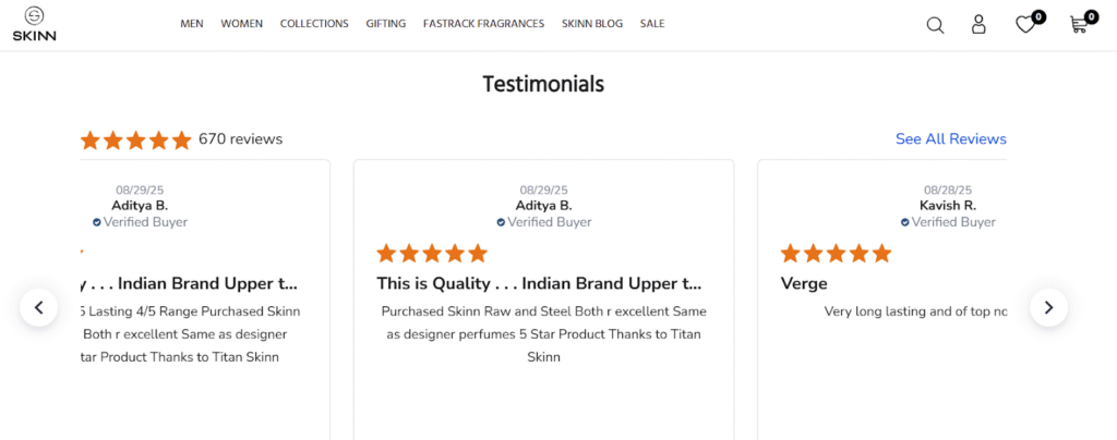 ratings and testimonials