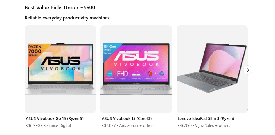 AI recommends product