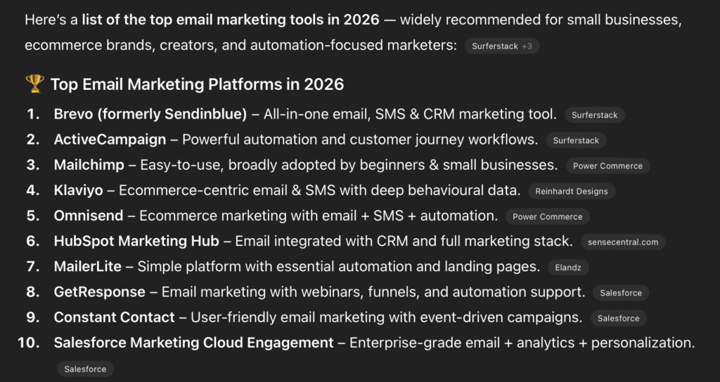 ChatGPT response for query example