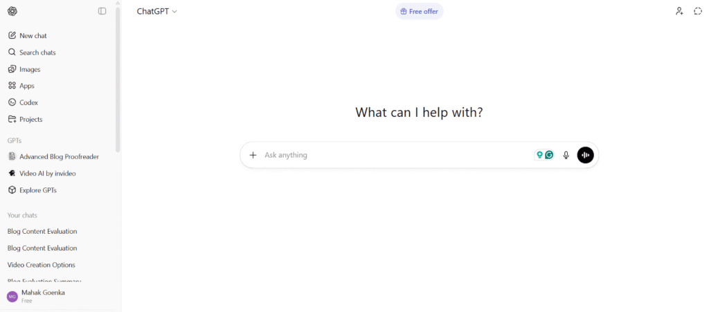 ChatGPT’s dashboard