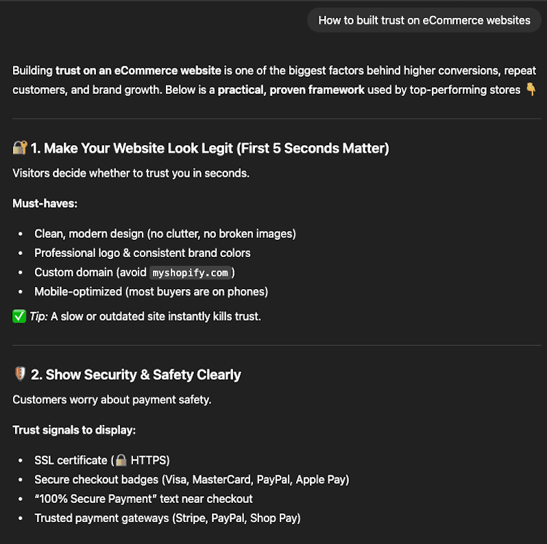 ChatGPT's response to build user trust