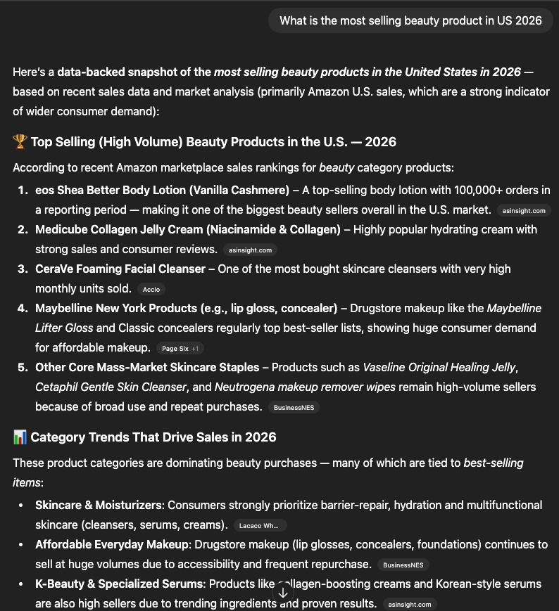 ChatGPT's response to product search