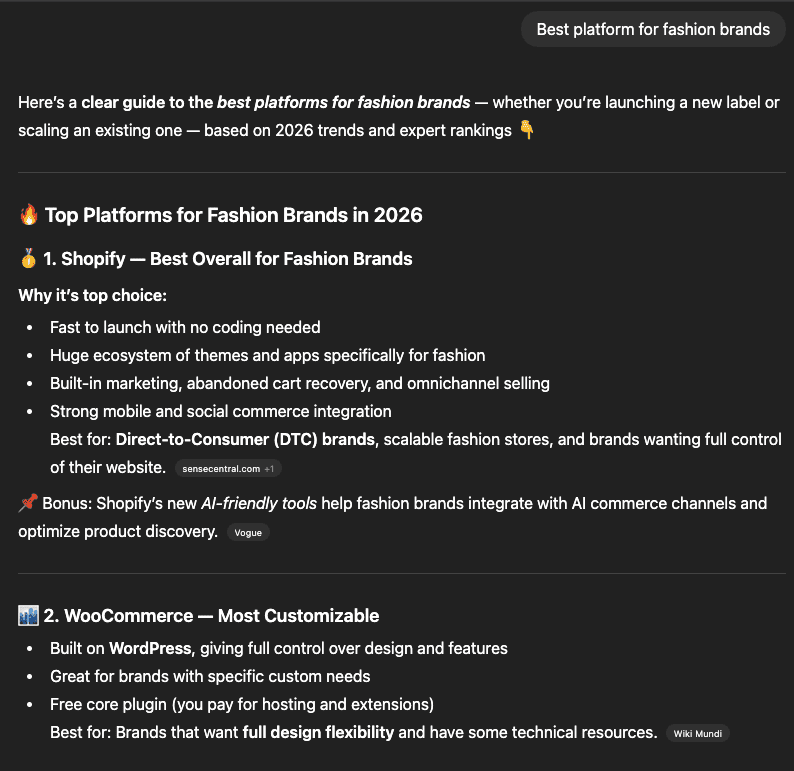 ChatGPT's response to the best fashion brands