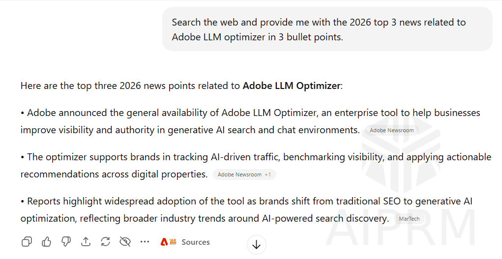 ChatGPT’s response to the real-time web search prompt