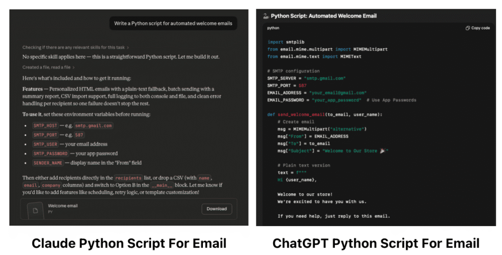 Claude vs ChatGPT Python script for email