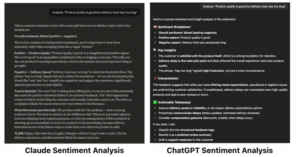 Claude vs ChatGPT sentiment analysis