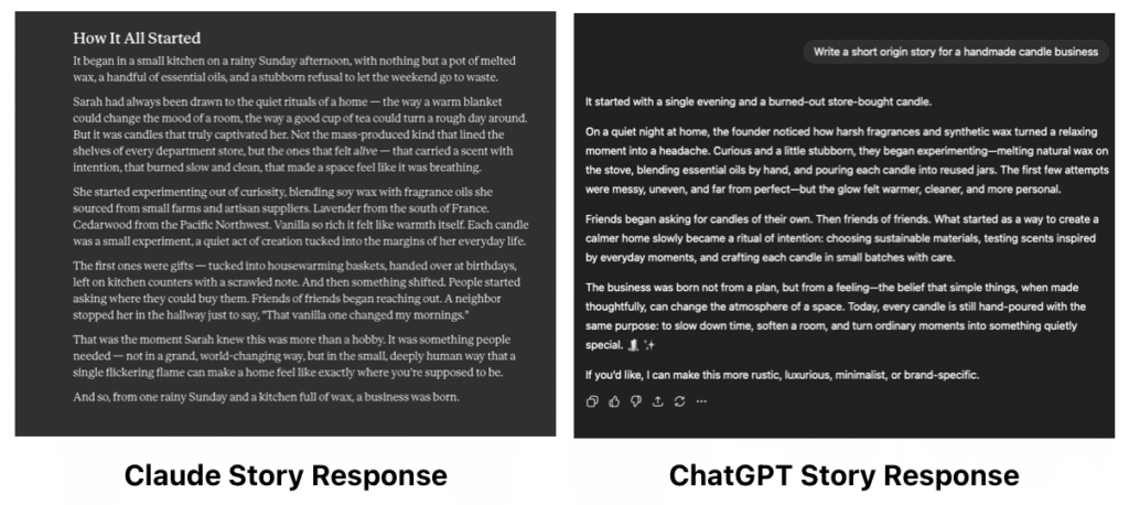 Claude vs ChatGPT story response