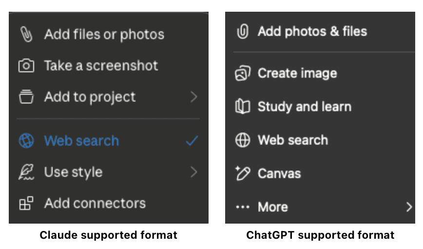 Claude vs ChatGPT supported data format