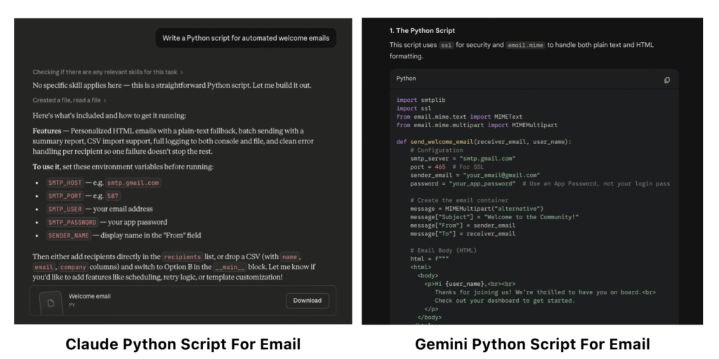 Claude vs Gemini Python script for email