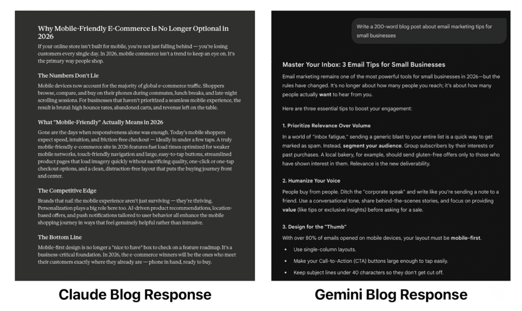 Claude vs Gemini blog response