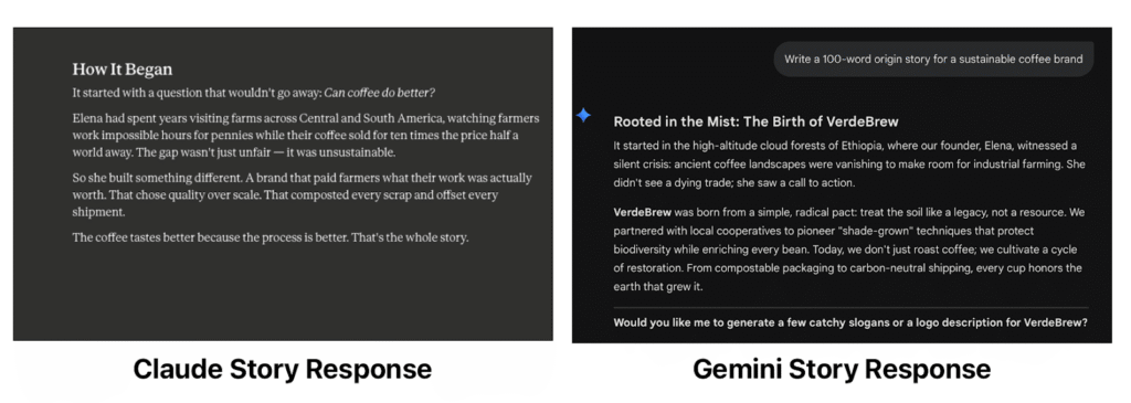 Claude vs Gemini story response