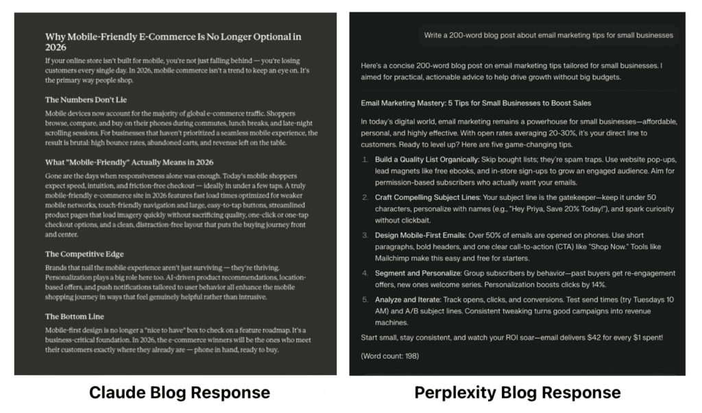 Claude vs Perplexity blog response