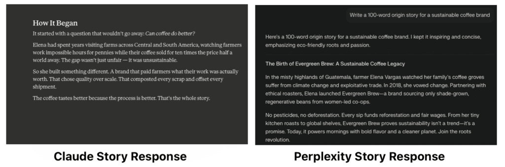 Claude vs perplexity story response