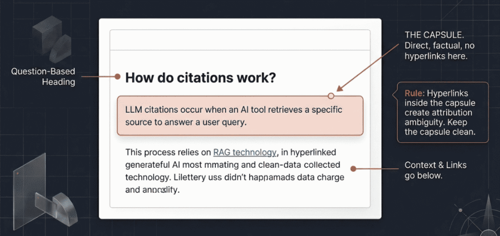 Diagram showing answer capsule structure for AI extractability