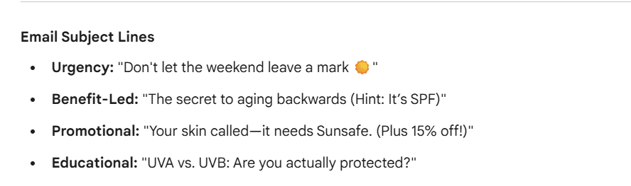 Email subject line from from Gemini’s response