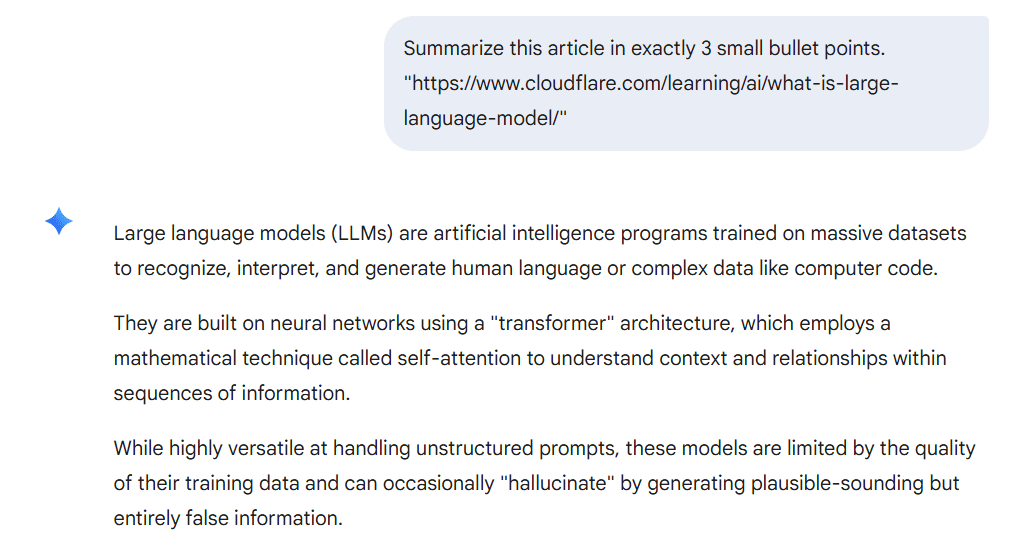 Gemini’s summarization response