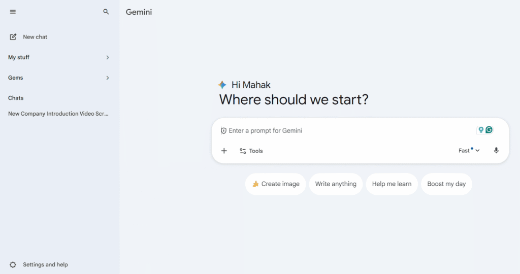 Google Gemini’s dashboard