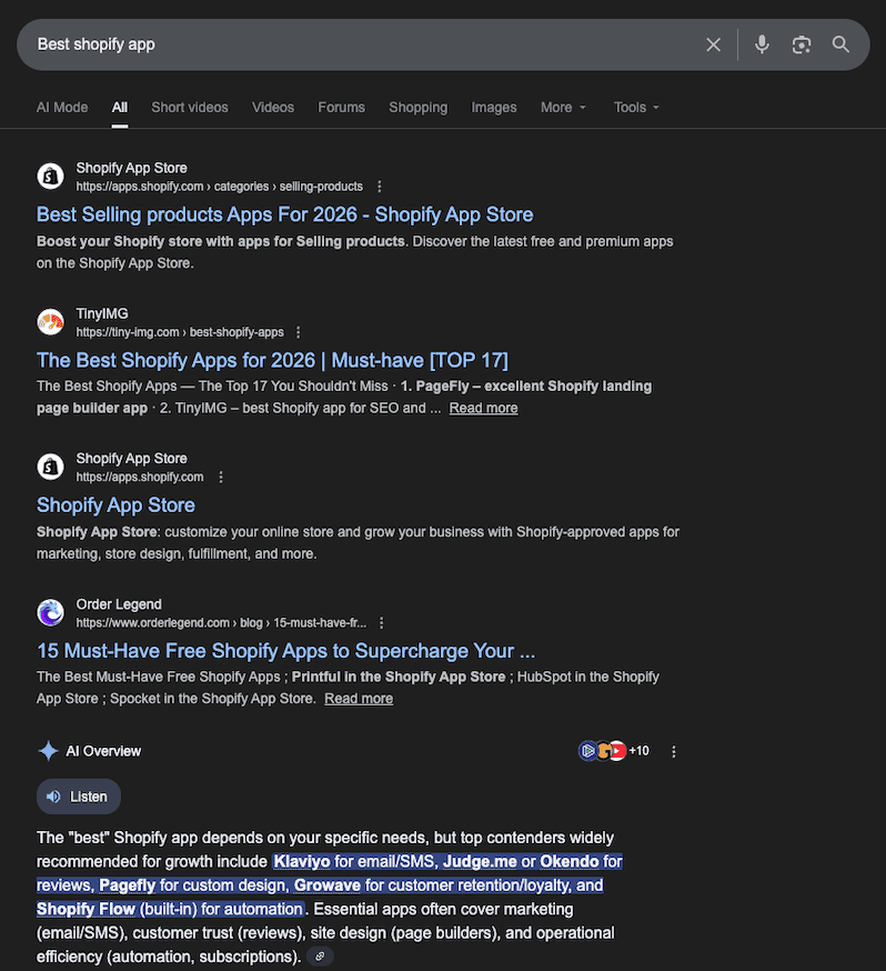 Google’s result on shopify best app