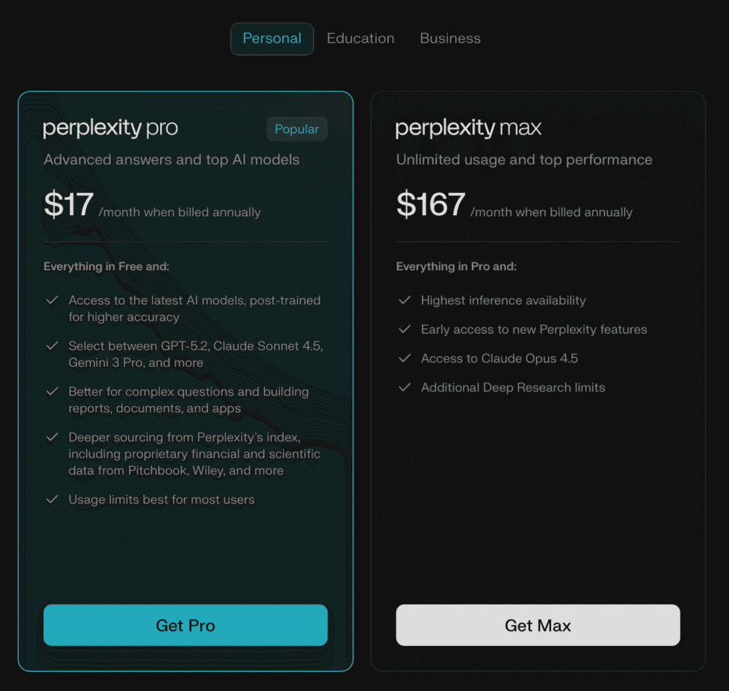 Perplexity’s pricing