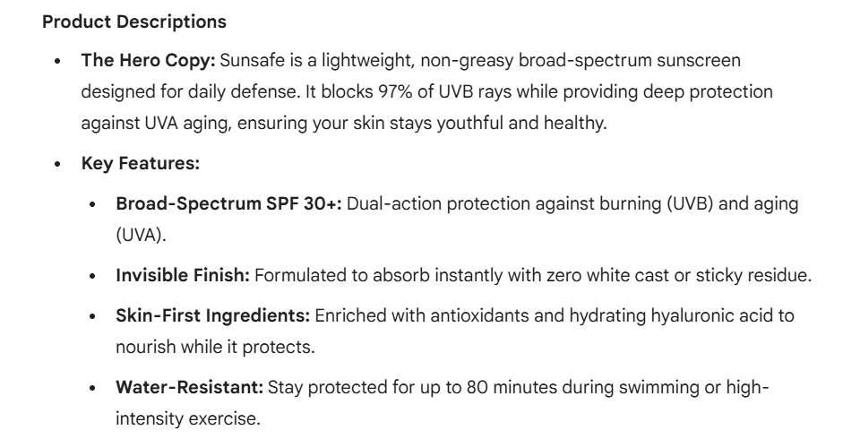 Product description from Gemini’s response