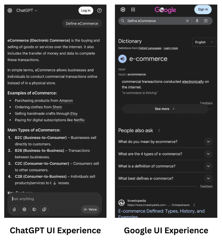 UI Experience with ChatGPT and Google