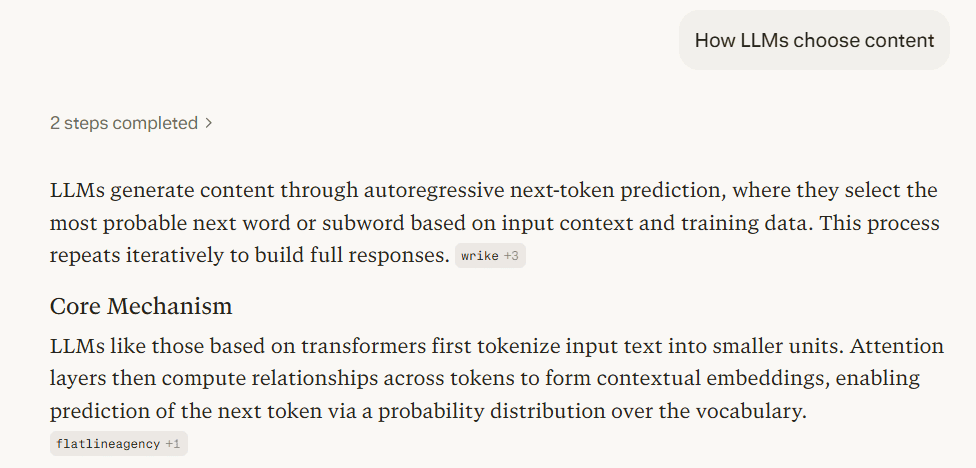 Perplexity AI response showing citations for LLM content