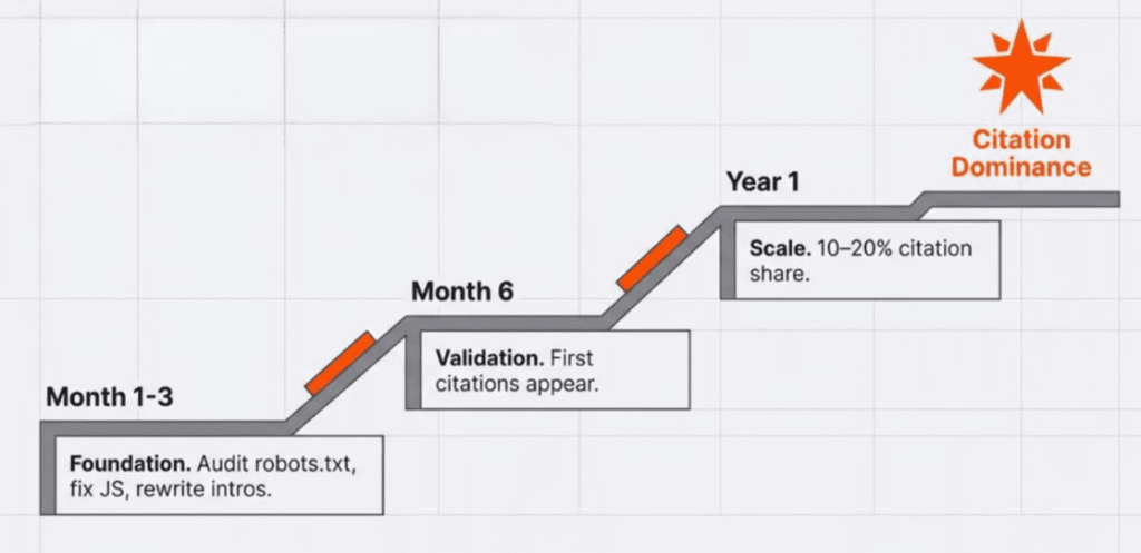 Roadmap graphic for achieving long-term citation dominance