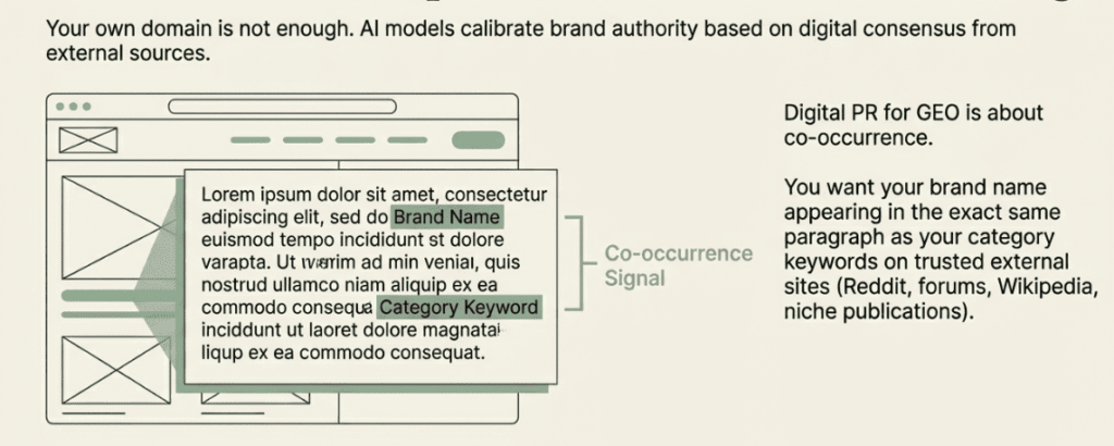 Digital PR strategy for brand and keyword co-occurrence