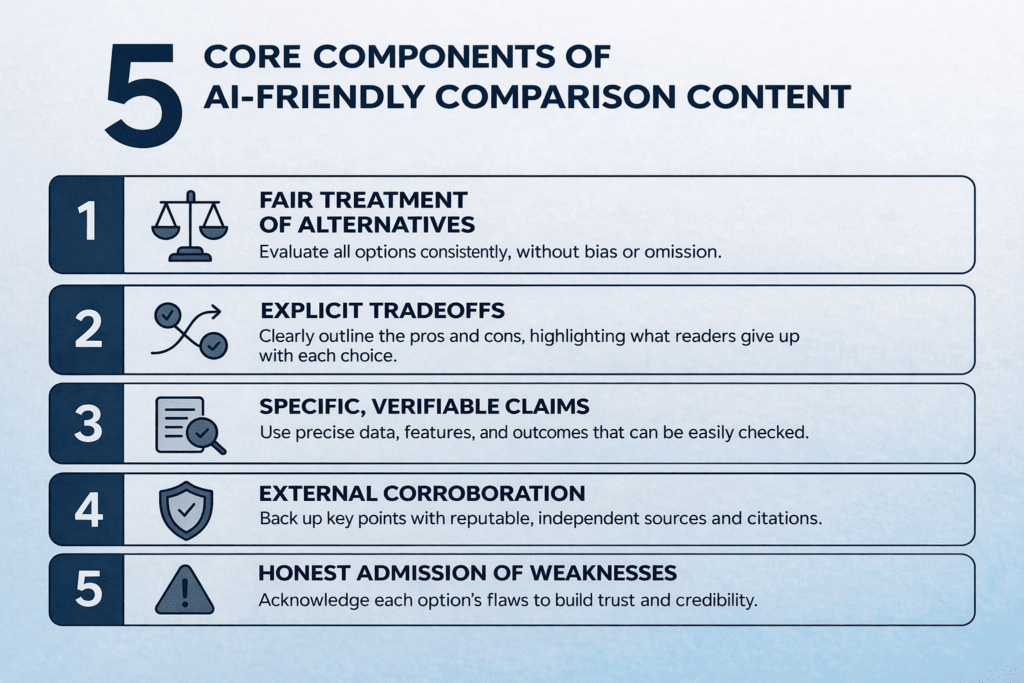 5 core components of AI-friendly comparison content