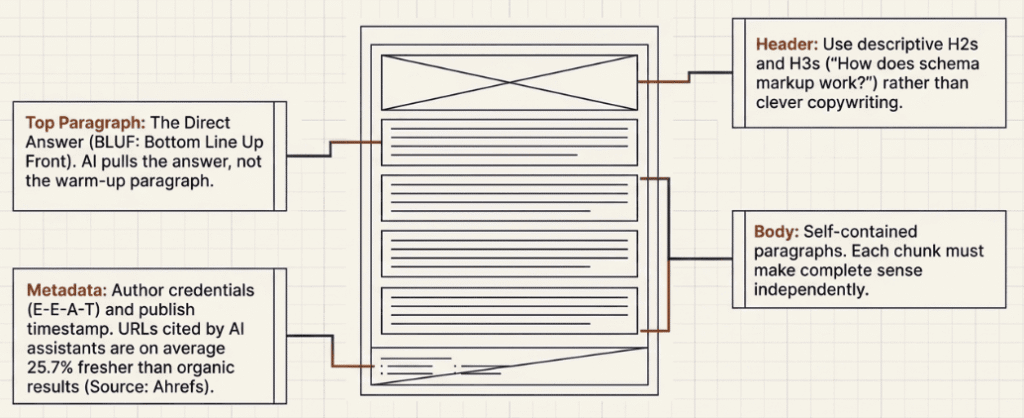 Diagram showing AI content structure with headers and body
