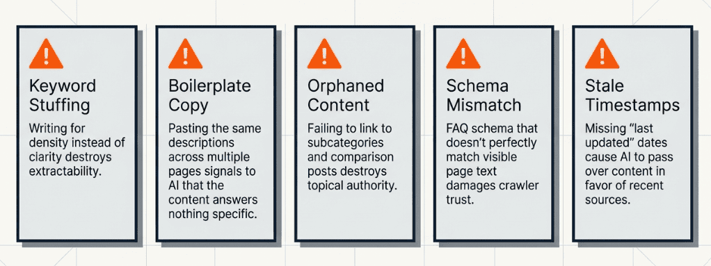 Five common mistakes killing category page AI visibility