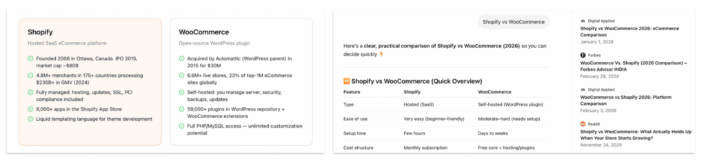 Comparison content structure & ChatGPT response