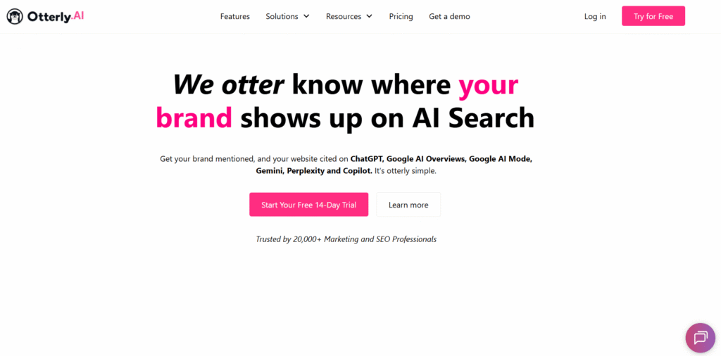 Otterly AI homepage for brand visibility on AI search