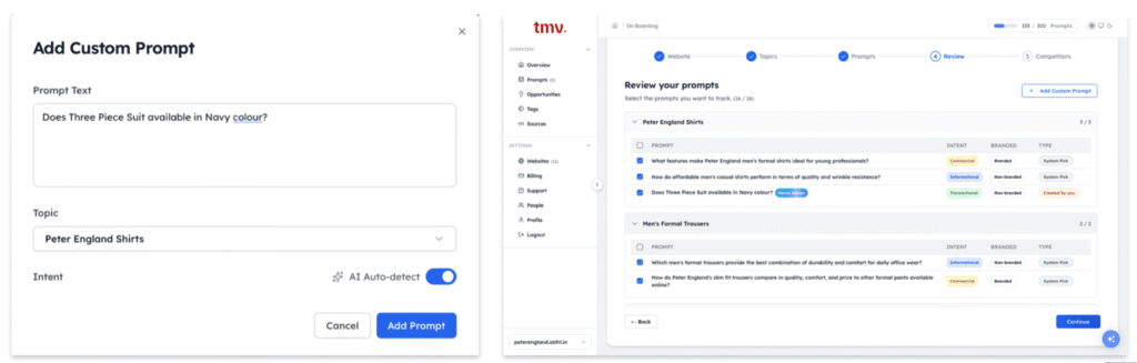 TMV add custom prompt with auto intent detection